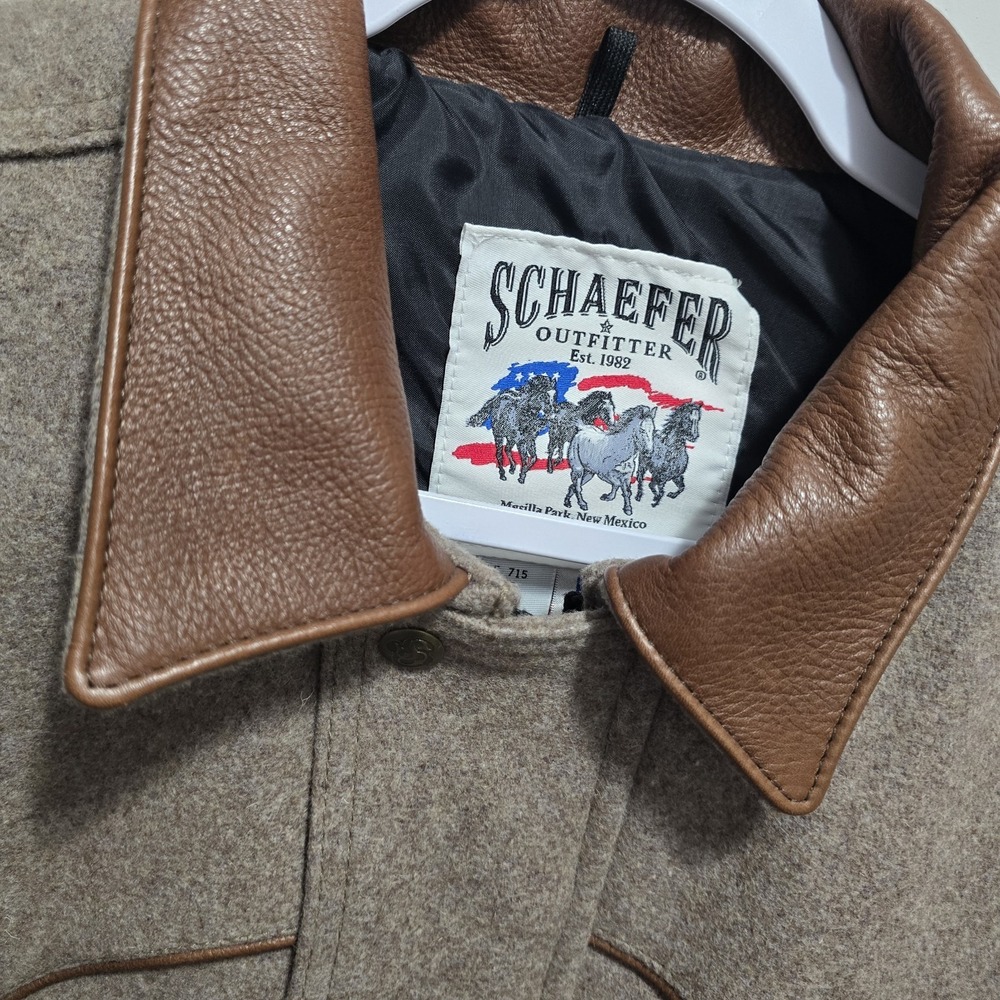 Schaefer Outfitter Mens Large Wool Vest Brown Leather Collar Western Cowboy USA - Picture 4 of 5